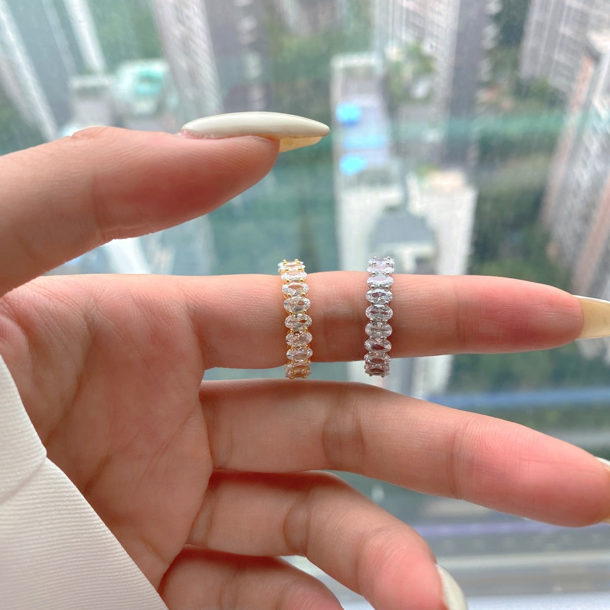 [HOT]Ornate Oval Cut Tennis Ring