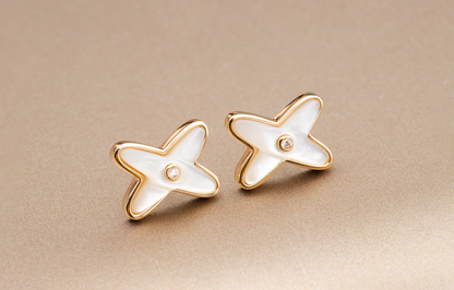 DIANA JEUX DE WHITE MOP PINK GOLD DIAMOND EARRINGS