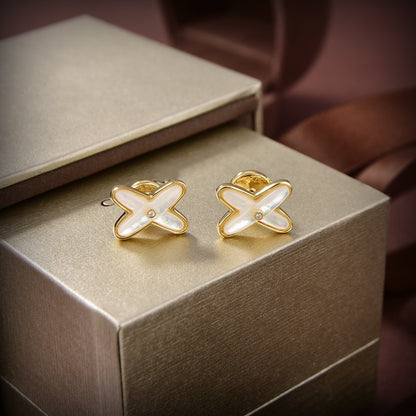 DIANA JEUX DE WHITE MOP GOLD DIAMOND EARRINGS