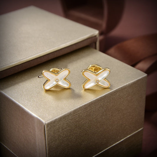 DIANA JEUX DE WHITE MOP GOLD DIAMOND EARRINGS