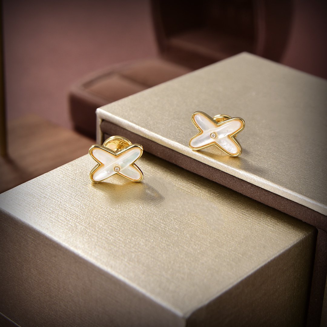 DIANA JEUX DE WHITE MOP GOLD DIAMOND EARRINGS