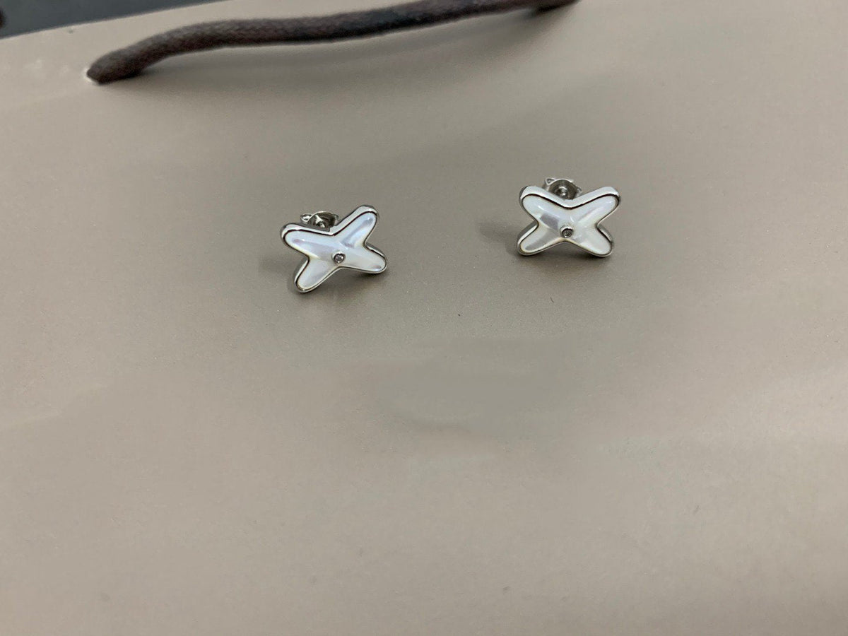 DIANA JEUX DE WHITE MOP SILVER DIAMOND EARRINGS