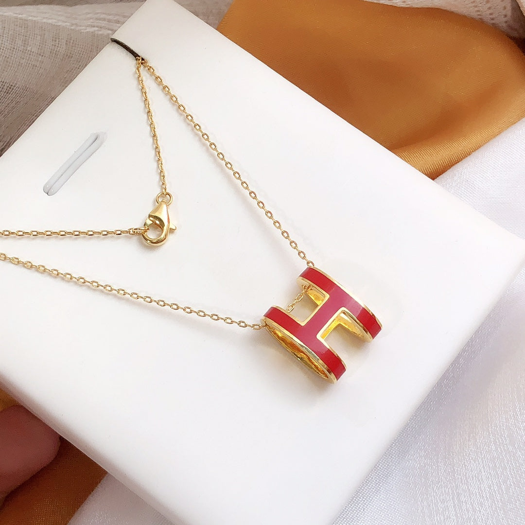 DIANA HM CLIC RED ENAMEL GOLD NECKLACE