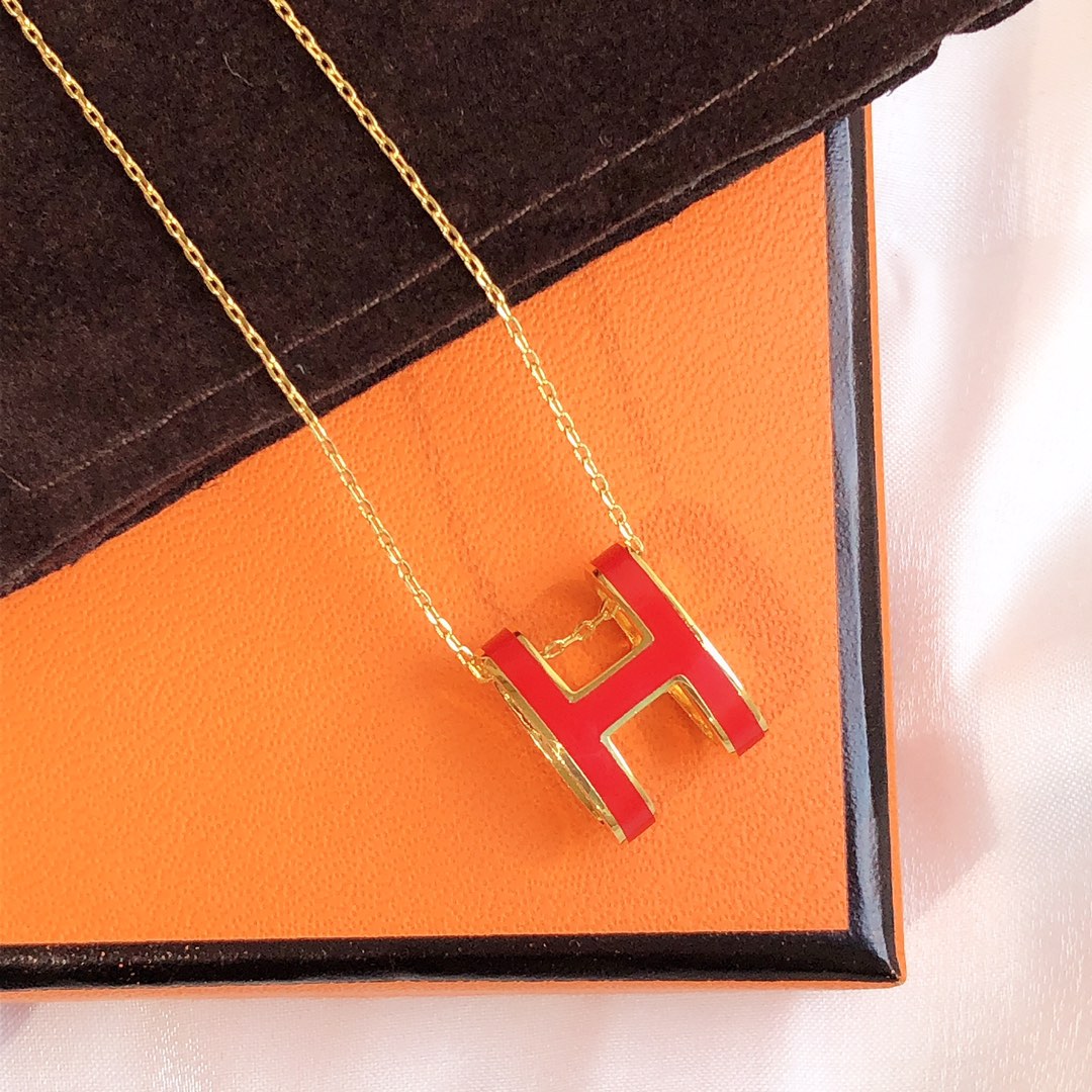 DIANA HM CLIC RED ENAMEL GOLD NECKLACE