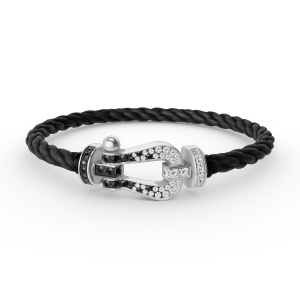 DIANA FORCE LARGE HORSESHOE BLACK WHITE DIAMOND BRACELET SILVER