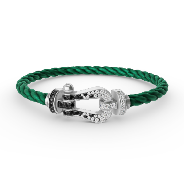DIANA FORCE LARGE HORSESHOE BLACK WHITE DIAMOND BRACELET SILVER