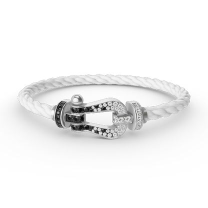 DIANA FORCE LARGE HORSESHOE BLACK WHITE DIAMOND BRACELET SILVER