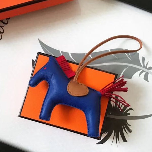 HM Rodeo Horse Bag Charm In Blue Mix Camarel/Red Leather