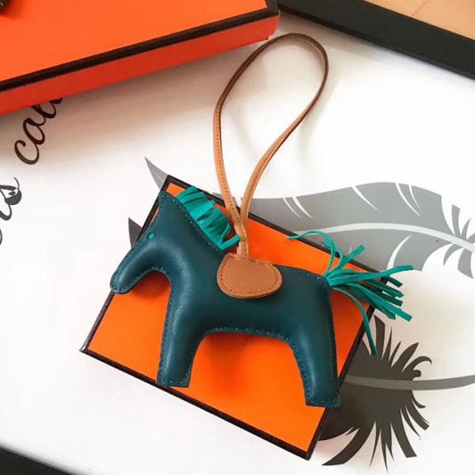 HM Rodeo Horse Bag Charm In Malachite Mix Camarel/Green Leather