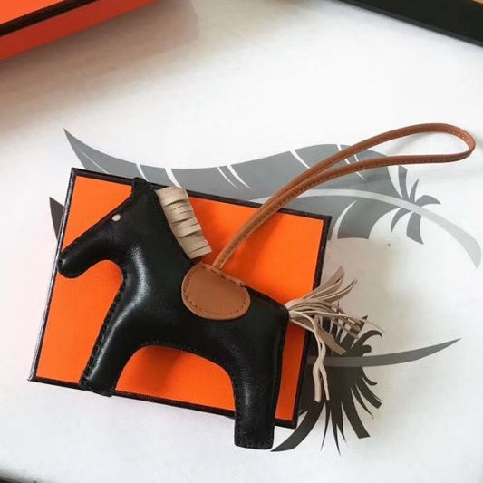 HM Rodeo Horse Bag Charm In Black Mix Camarel/Grey Leather