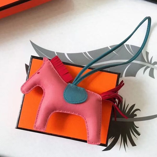 HM Rodeo Horse Bag Charm In Pink Mix Blue/Red Leather
