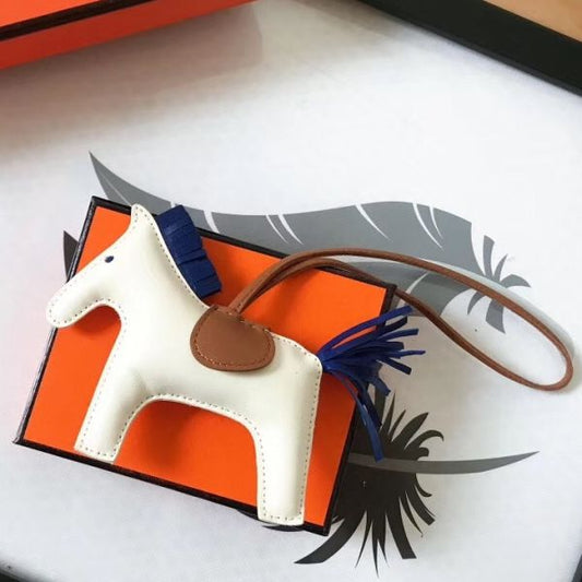 HM Rodeo Horse Bag Charm In White Mix Camarel/Blue Leather