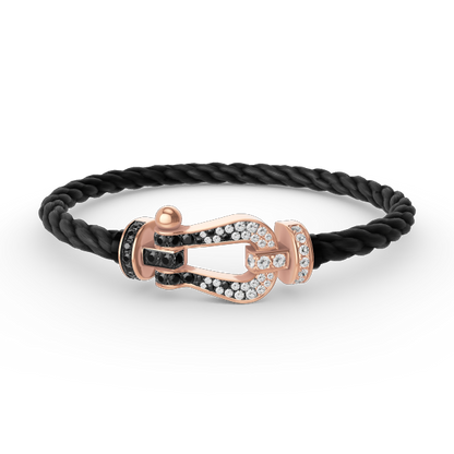 DIANA FORCE LARGE HORSESHOE BLACK WHITE DIAMOND BRACELET ROSE GOLD