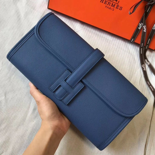 Hermes Jige Elan 29 Clutch In Blue Agate Epsom Leather
