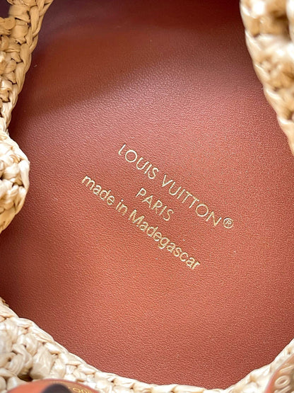 noe bb 22cm beige raffia tan calfskin