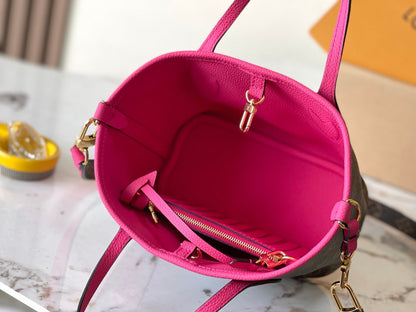 NEVERFULL BANDOULI¨¨RE INSIDE OUT BB 24 IN BROWN MONOGRAM CANVAS AND PINK CALFSKIN