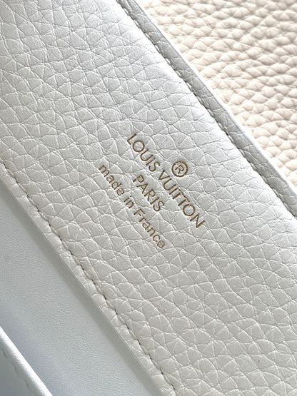 CAPUCINES BB 27 IN WHITE MIX PINK AND BEIGE TAURILLON GOLD HARDWARE