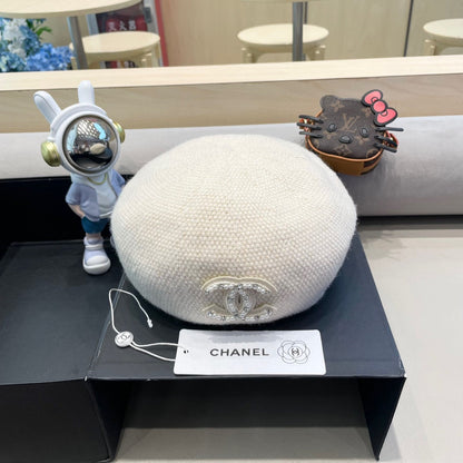 BERET HAT IN WHITE COTTON AND LINEN 417832