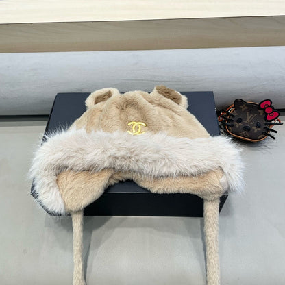 BEANIE HAT IN CAMEL BROWN LAMB FUR 426241