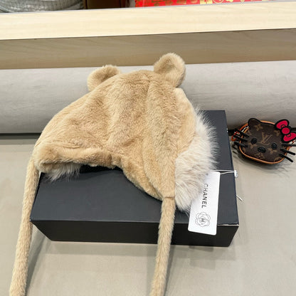 BEANIE HAT IN CAMEL BROWN LAMB FUR 426241