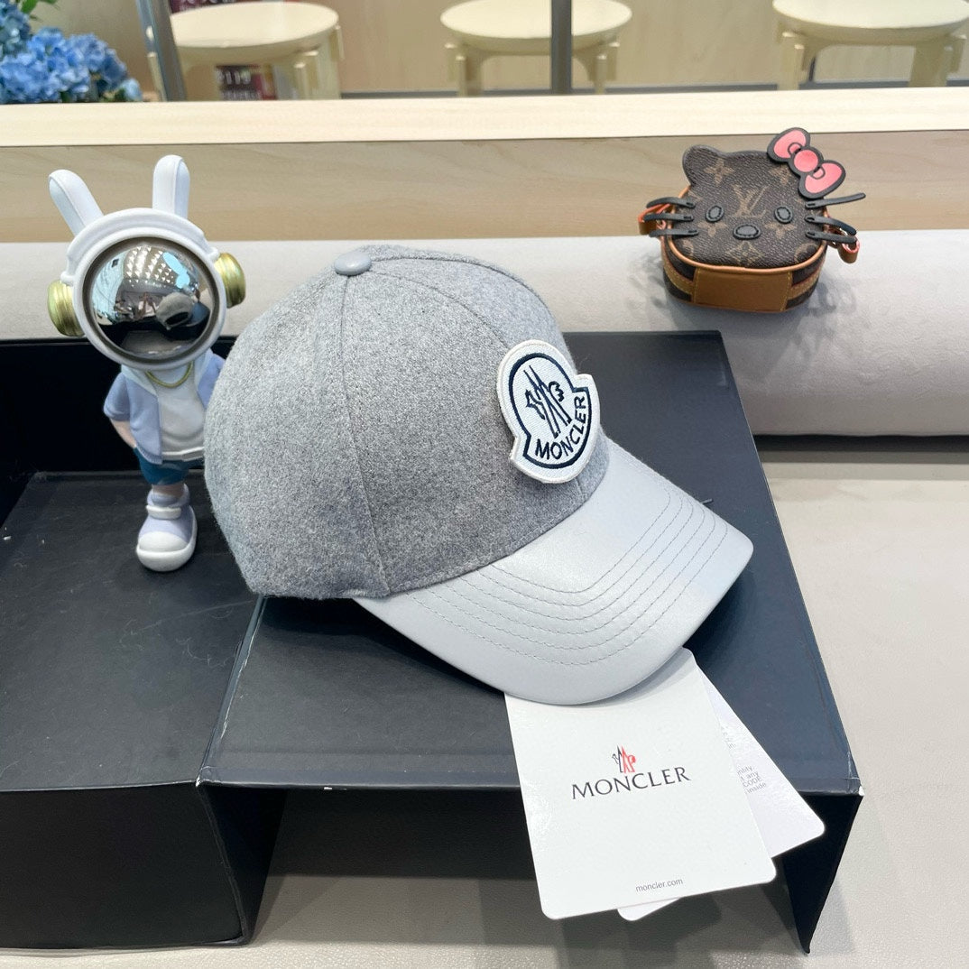 WOOL-TWEED AND LEATHER BASEBALL CAP PALE GRAY 428236