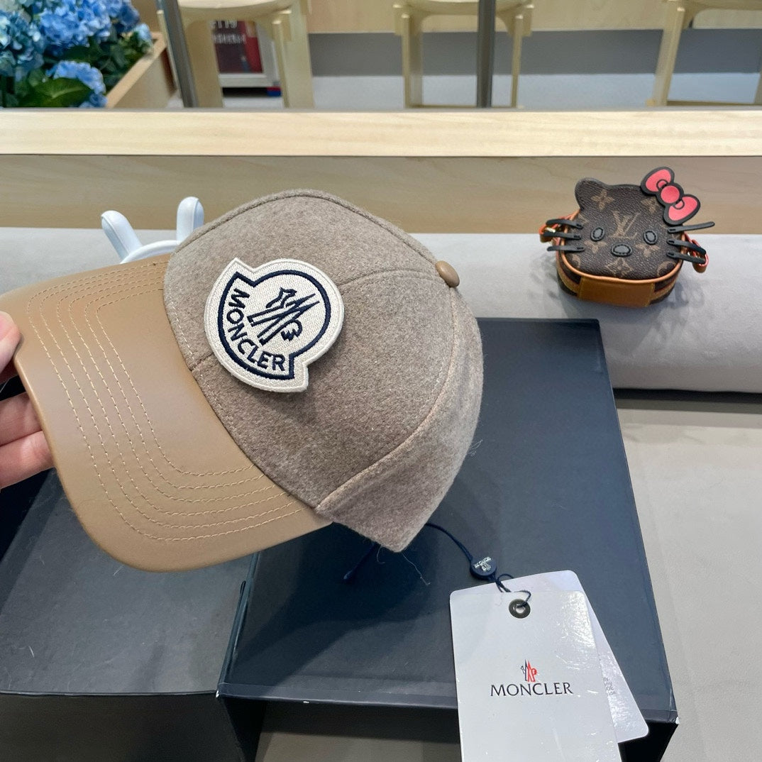 WOOL-TWEED AND LEATHER BASEBALL CAP PEANUT BROWN 428238