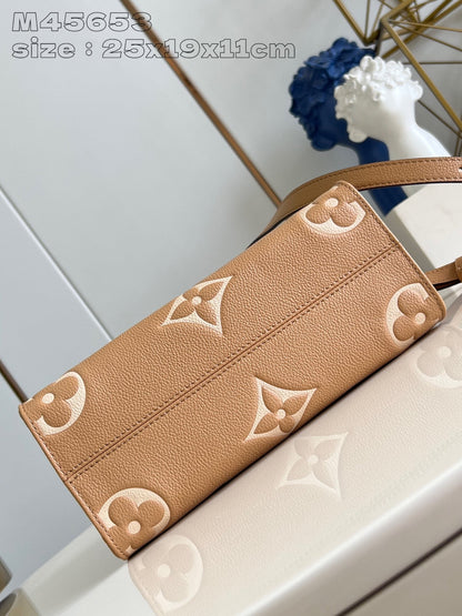 Onthego Pm 25 Brown Beige Monogram Empreinte Calfskin