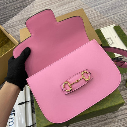 HORSEBIT 1955 SHOULDER BAG 25 IN PINK LAMBSKIN GOLD HARDWARE