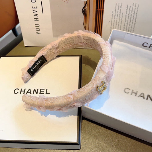 LIGHT PINK FABRIC WITH ROSE LACE TRIM HAIRBAND 414413