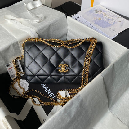 24a classic flap bag 26cm black lambskin gold hardware