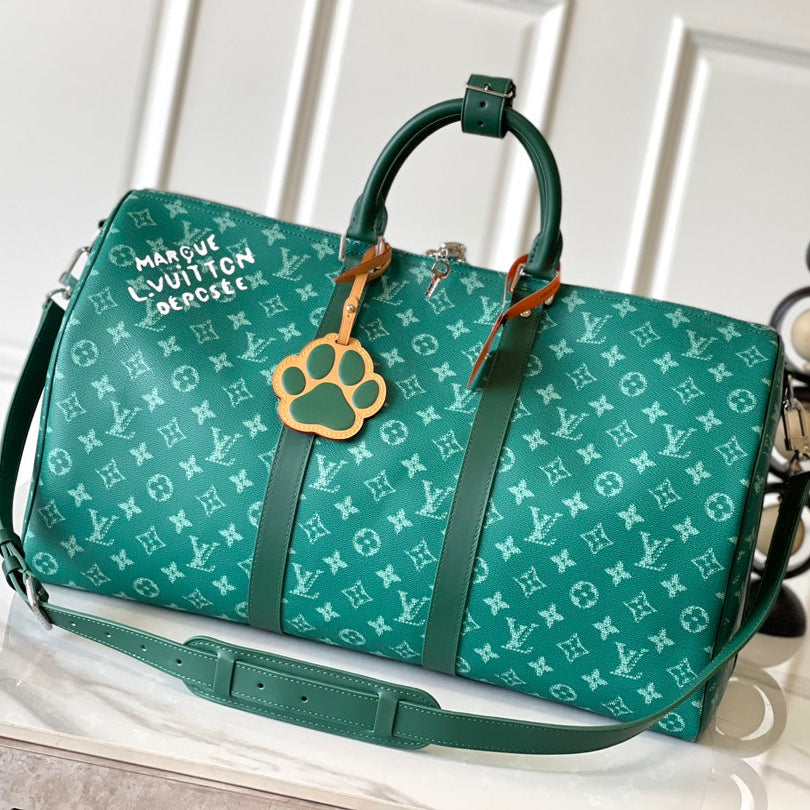 KEEPALL BANDOULI¨¨RE 50 IN GREEN MONOGRAM HERITAGE CANVAS