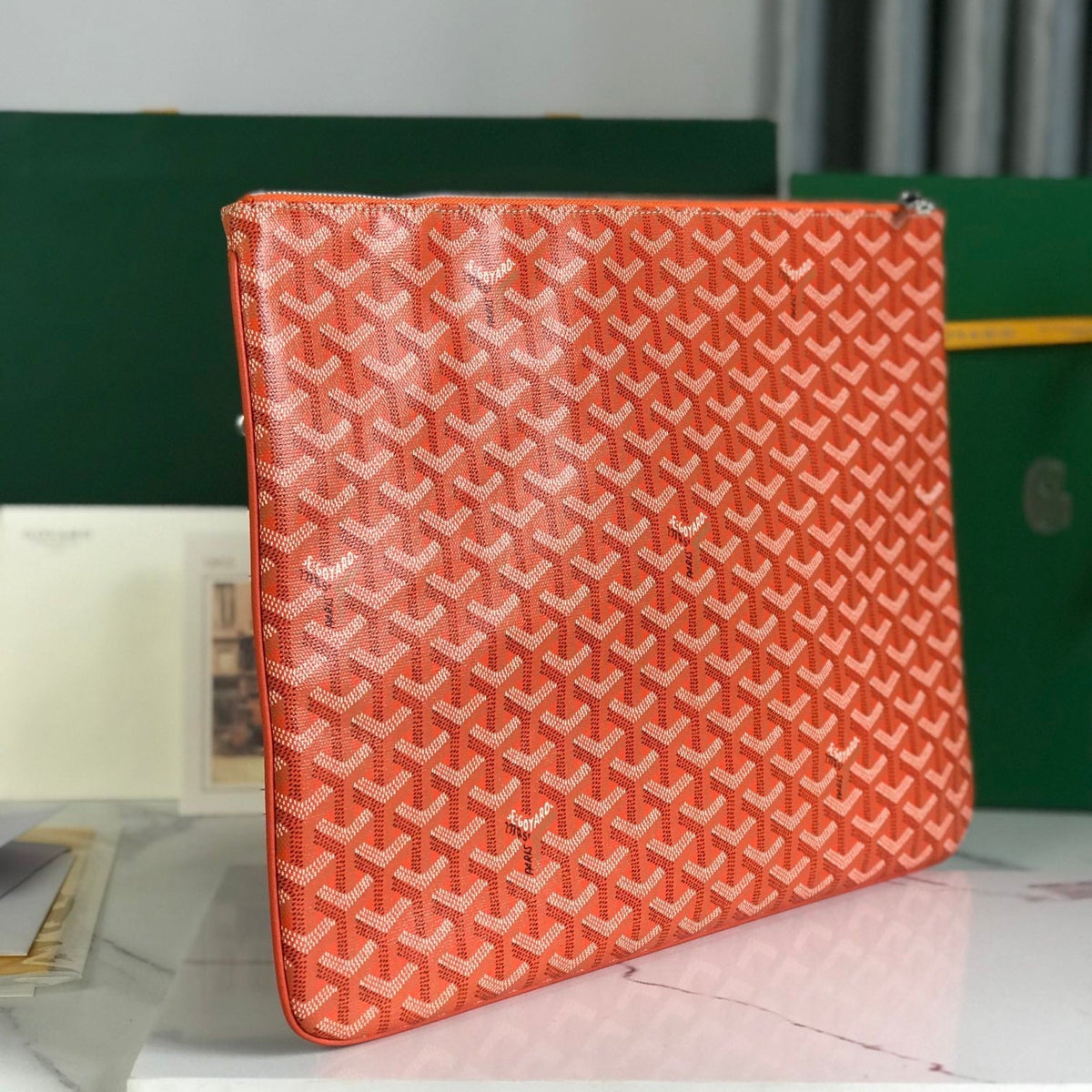 S¨¦NAT MGM POUCH 40 IN RED ORANGE GOYARDINE CANVAS