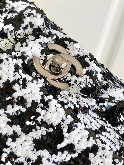 CC 21 EVENING BAG IN BLACK MIX WHITE WOOL TWEED