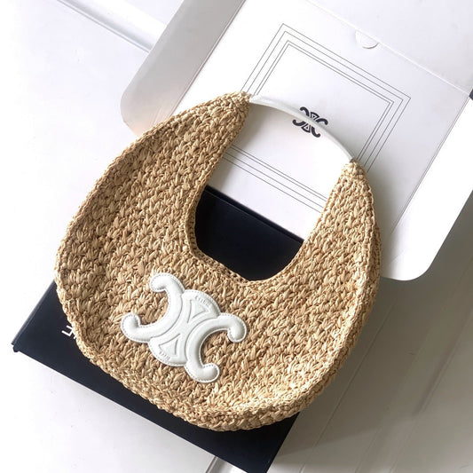 celin classic panier 33cm hobo bag raffia and white calfskin