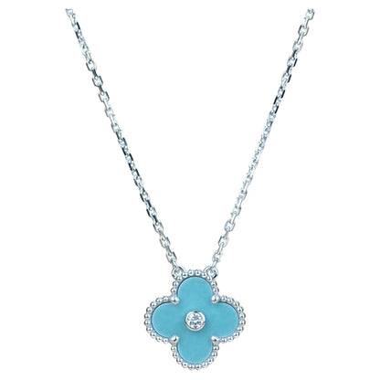 CLOVER 15MM DIAMOND SVRES PORCELAIN  NECKLACE SILVER
