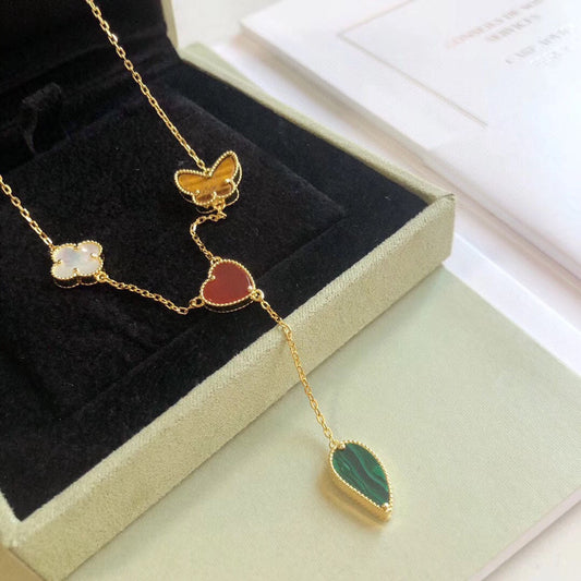 LUCKY SPRING 4 MOTIFS ROSE GOLD NECKLACE